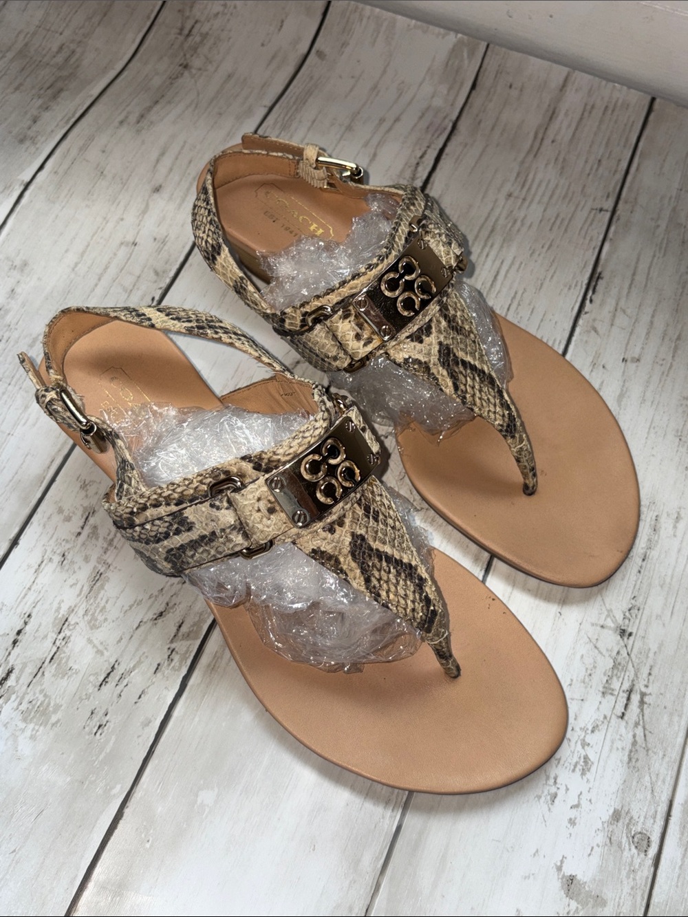 Pre-owned Coach Size 7 1/2 women’s sandals snakeskin with gold accents